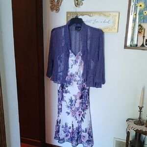Connected Apparel Purple and White Floral Dress & Shrug
